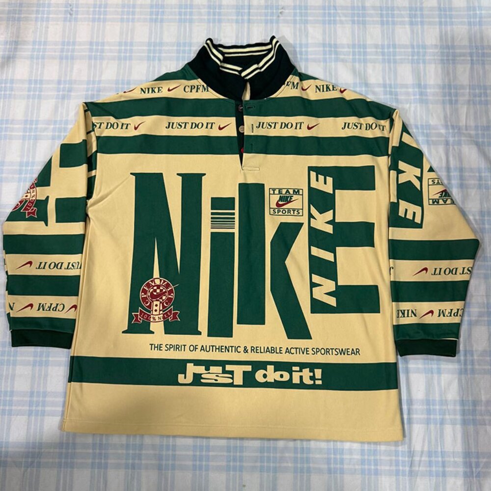 Nike Men's Logo Print Contrast Stripe Long Sleeved Polo Shirt